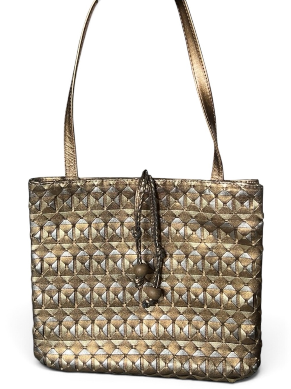 CEM Vintage Gold & Bronze Leather Woven Crossbody Bag